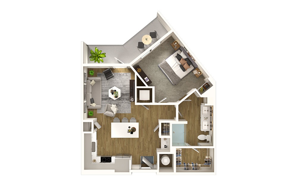 A3 - 1 bedroom floorplan layout with 1 bath and 769 square feet.