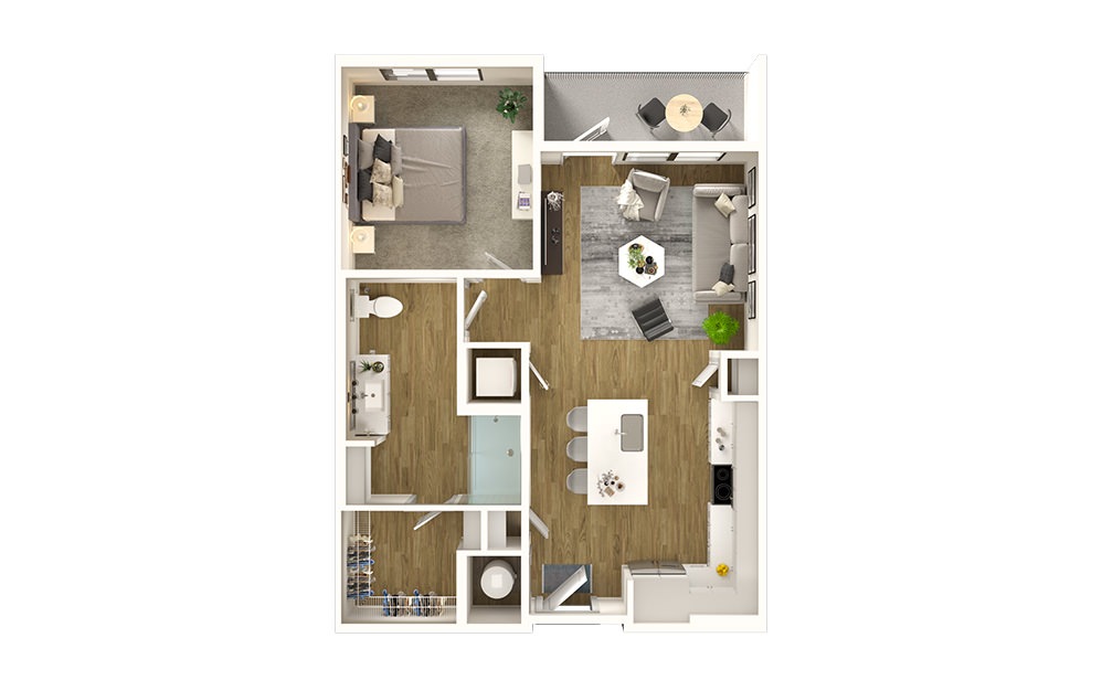 A4 HC - 1 bedroom floorplan layout with 1 bath and 720 square feet.