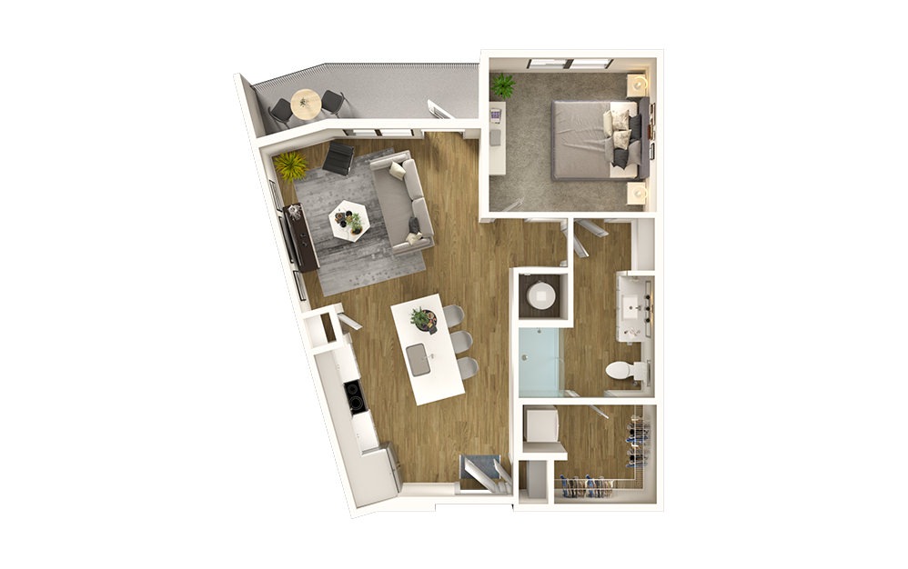 A5 - 1 bedroom floorplan layout with 1 bath and 764 square feet.