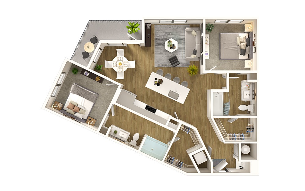 B5 - 2 bedroom floorplan layout with 2 baths and 1128 square feet.