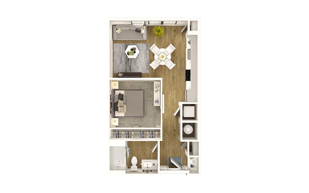 S1 - Studio floorplan layout with 1 bath and 615 square feet.